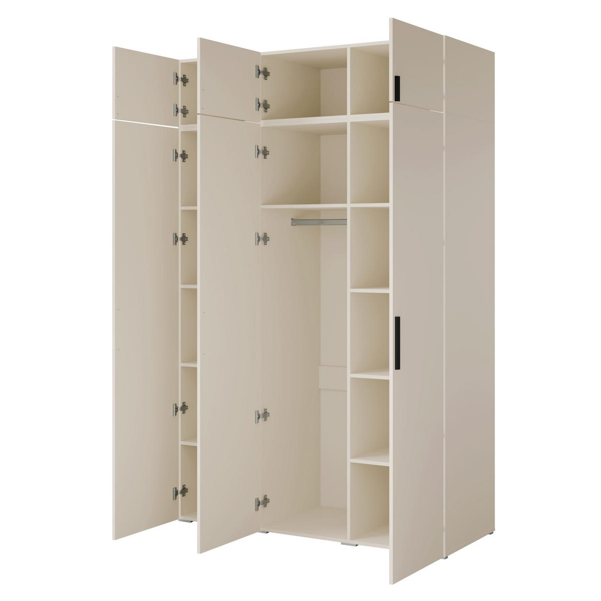 DREHTÜRENSCHRANK mit Aufsatz Napoli 3D 150 Kaschmir (schwarzer oder goldener Griff) - Kaschmir/Silberfarben, Holzwerkstoff/Kunststoff (150/35/60cm) - mzm24