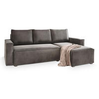 ECKSOFA SILES Grau Velours-Stoff mit Schlaffunktion - Grau, Holz (230/140cm) - MASSENO