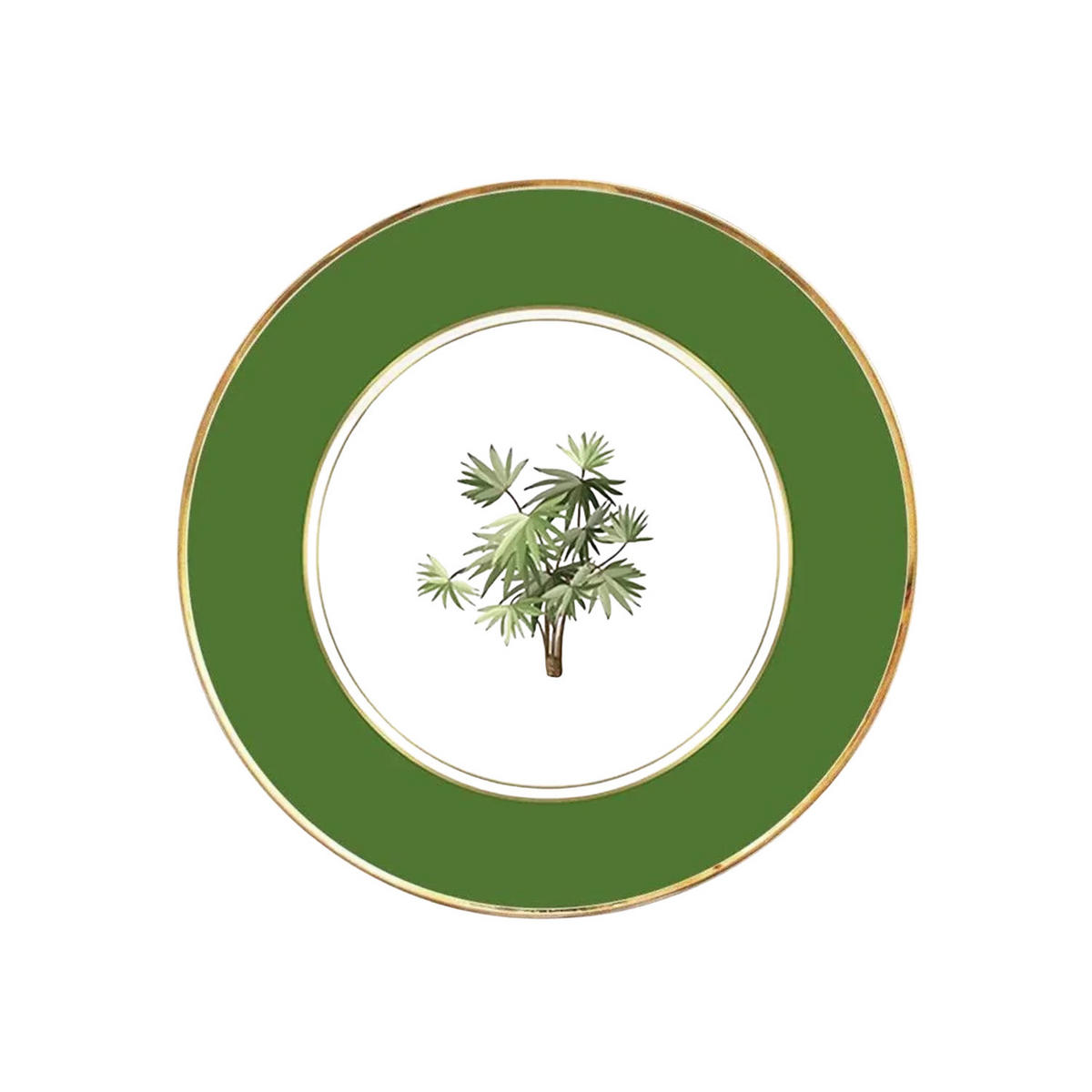 TELLERSET Tropisch Grün Bone China Grün Gold 4tlg Ø30 Ø27 Ø20 Ø16 cm - Weiß Hochglanz/Goldfarben, Keramik (30/2/2cm) - Quality Elegance