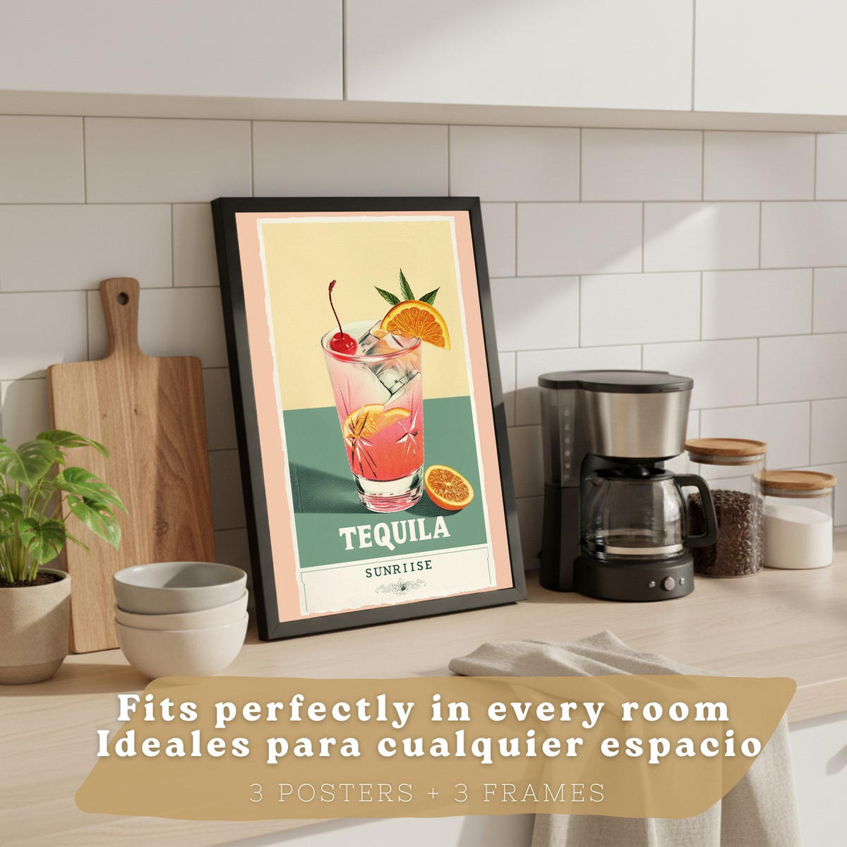 PLAKAT Sada 3 Koktejly A4 Černý rám - černá, papír (29.7/1/21cm) - Nacnic