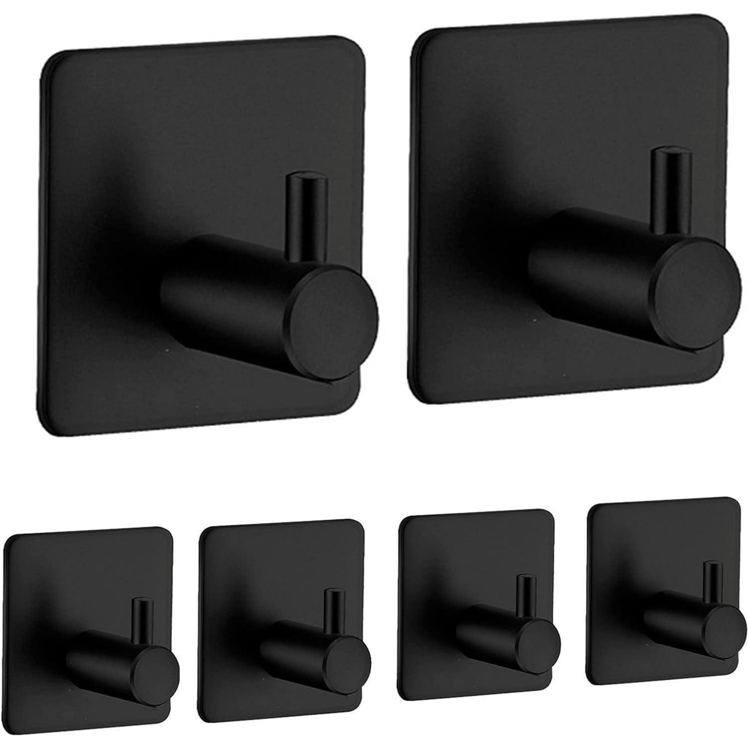 HANDTUCHHAKEN 6 Stück Set Selbstklebend Edelstahl Schwarz - Schwarz, Metall (4.5/2.7/4.5cm)