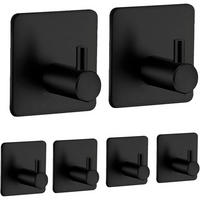 HANDTUCHHAKEN 6 Stück Set Selbstklebend Edelstahl Schwarz - Schwarz, Metall (4.5/2.7/4.5cm)
