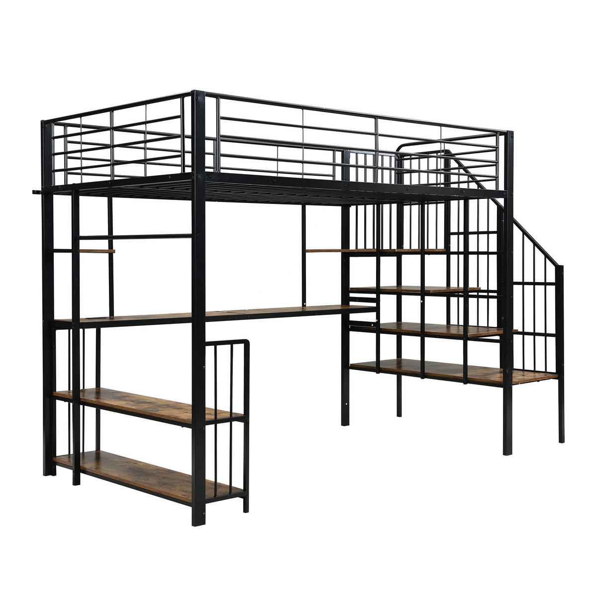 HOCHBETT 120/200 cm in Schwarz & Dunkelbraun mit Ladeanschluss, Ablage und Kleiderbügel - Schwarz, Holzwerkstoff/Metall (120/200cm) - WISHDOR