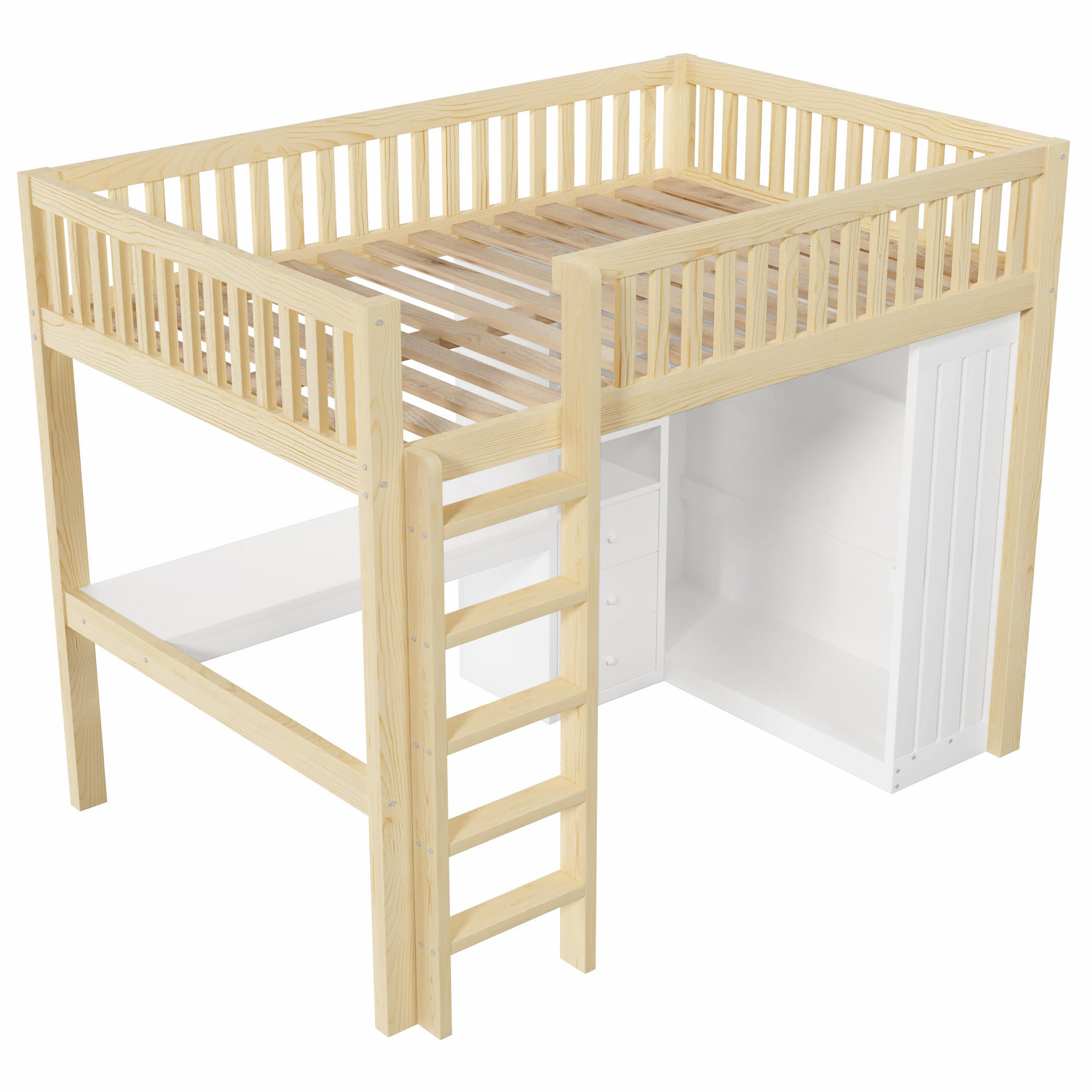 HOCHBETT 140/200 cm DE-04817, mit Schreibtisch, Kleiderschrank und 3 Schubladen in Natur - Naturfarben, Holz/Holzwerkstoff (140/200cm) - ComfortXL