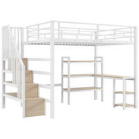 HOCHBETT 140/200 cm weiß aus Metall und MDF mit Schreibtisch und LED - Weiß, Metall (140/200cm) - OKWISH