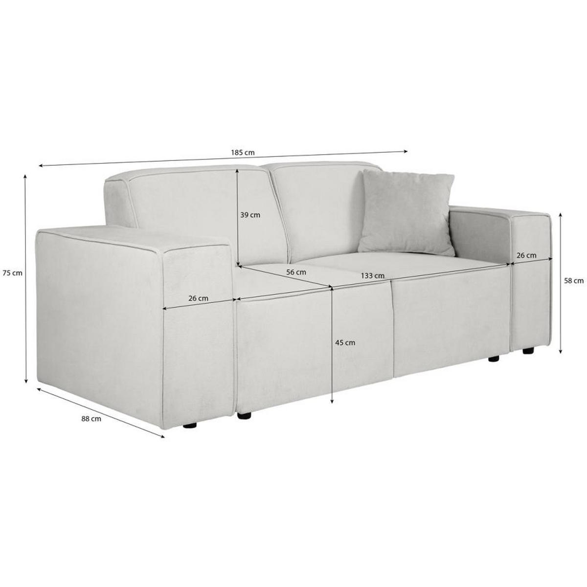 2-SITZER SOFA Pedro ohne Schlaffunktion hellbeige - Creme/Schwarz, Textil (185/75/88cm) - Beautysofa