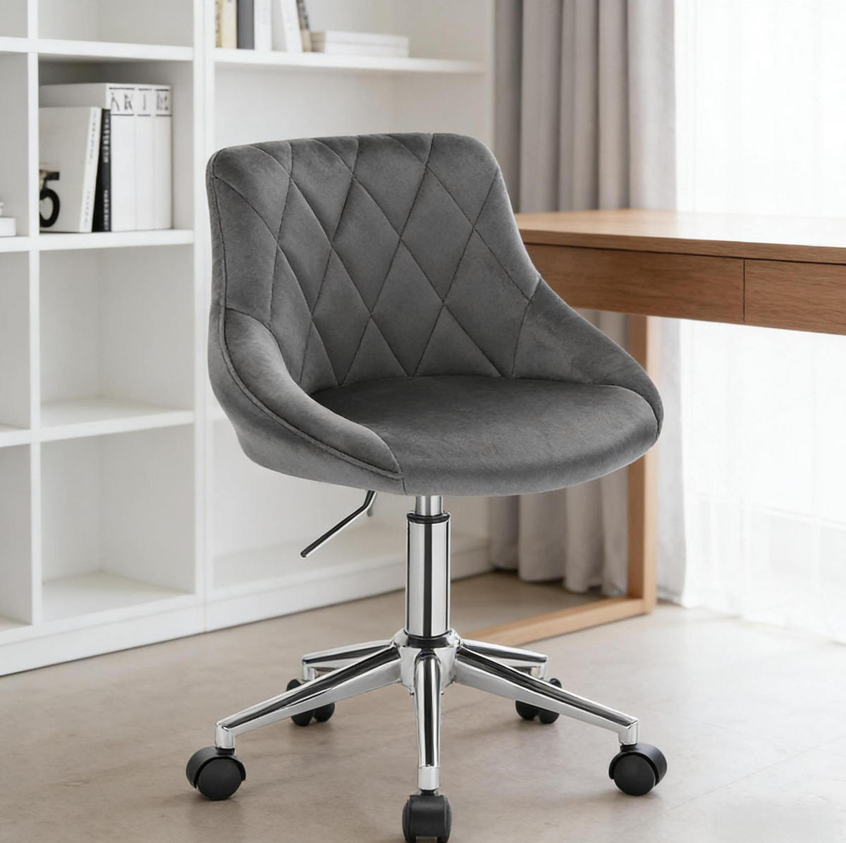 BÜROSTUHL höhenverstellbar mit Rollen Samt Dunkelgrau - Dunkelgrau, Metall (37.5/77/31.5cm) - Meubliv