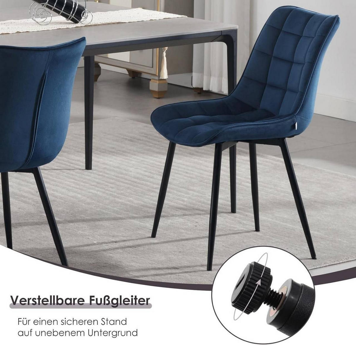 ESSZIMMERSTUHL 4er Set, Samt, Metallbeine, Blau - Blau/Schwarz, Textil/Metall (46/85.5/40.5cm) - Woltu