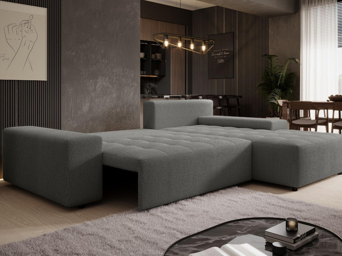 ECKSOFA Vento Grau - Schwarz/Grau, Holz/Kunststoff (280/184cm) - Graingold