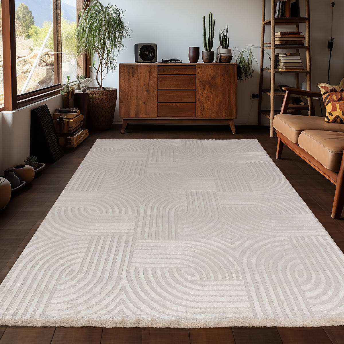 TEPPICH Kurzflor 3D-Struktur Polypropylen Wohnzimmer Beige Läufer 80x150 - Beige, Textil (80/150cm) - KADIMA DESIGN