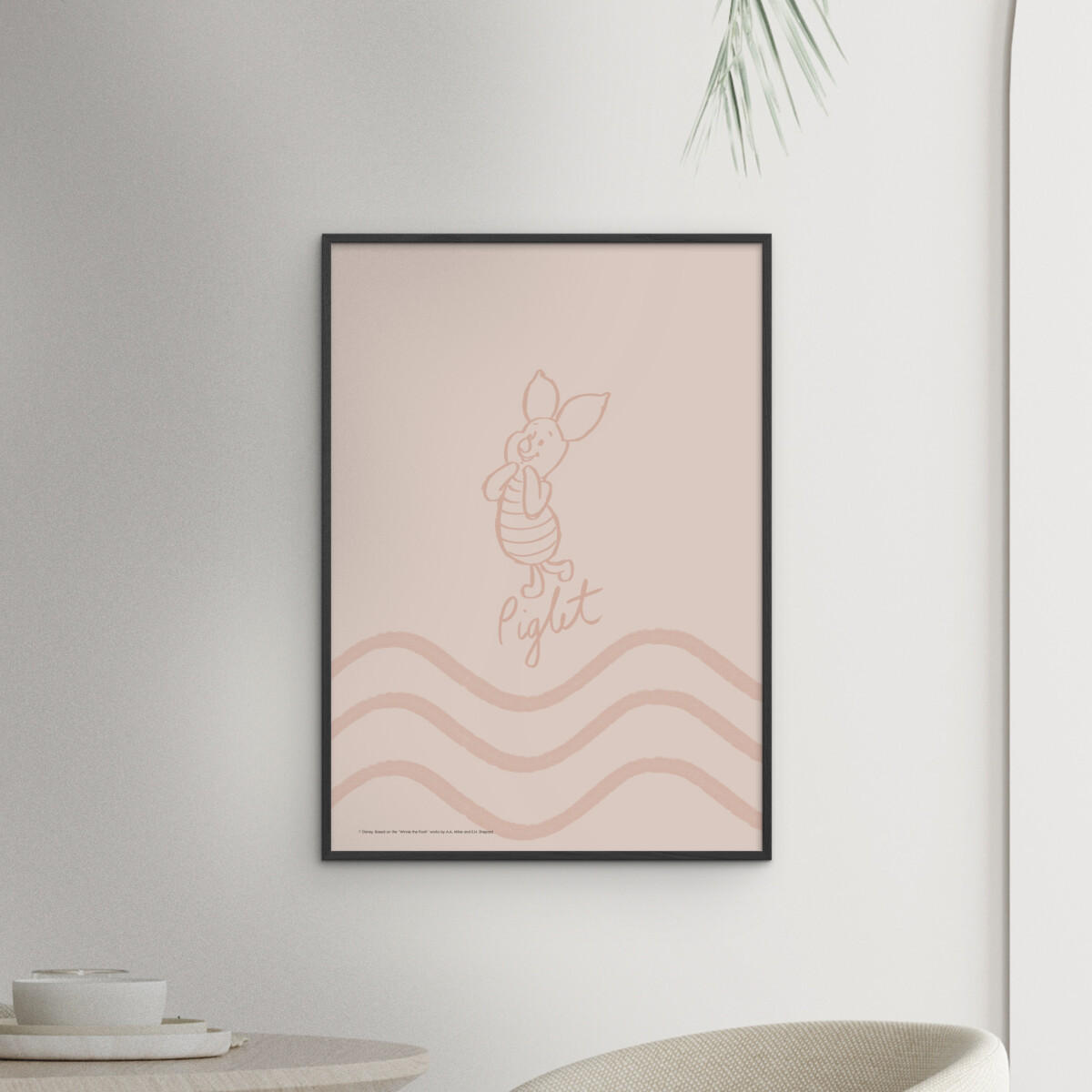 POSTER mit Rahmen Disney - Disney - Piglet Soft Pink Waves - Pink/Schwarz, Holz/Papier (70/100cm) - Poster&Frame