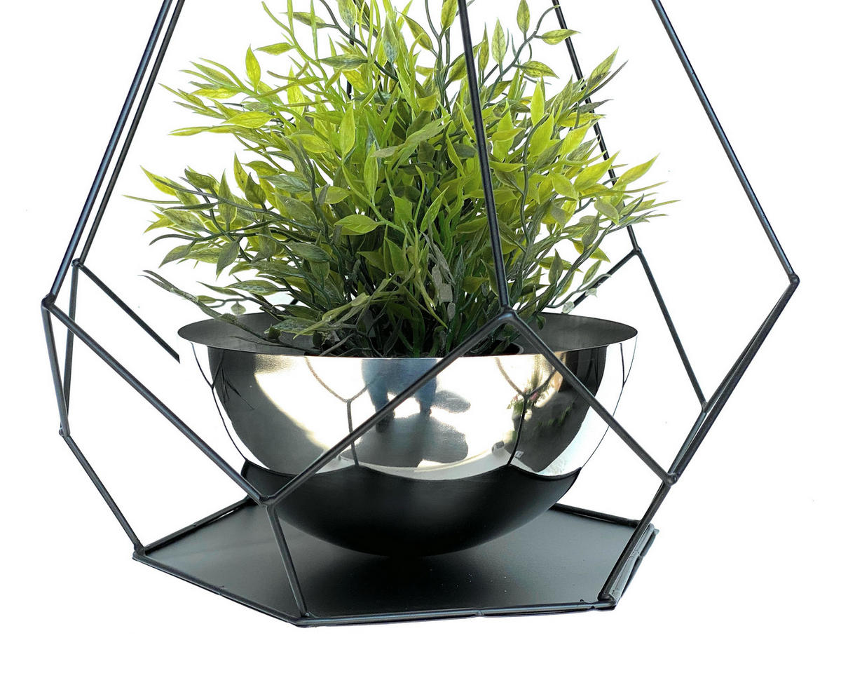 BLUMENAMPEL Innen Metall Wand 59 cm 96095 S mit Topf 6 Ecken - Schwarz, Metall (15/7.5/15cm) - DanDiBo