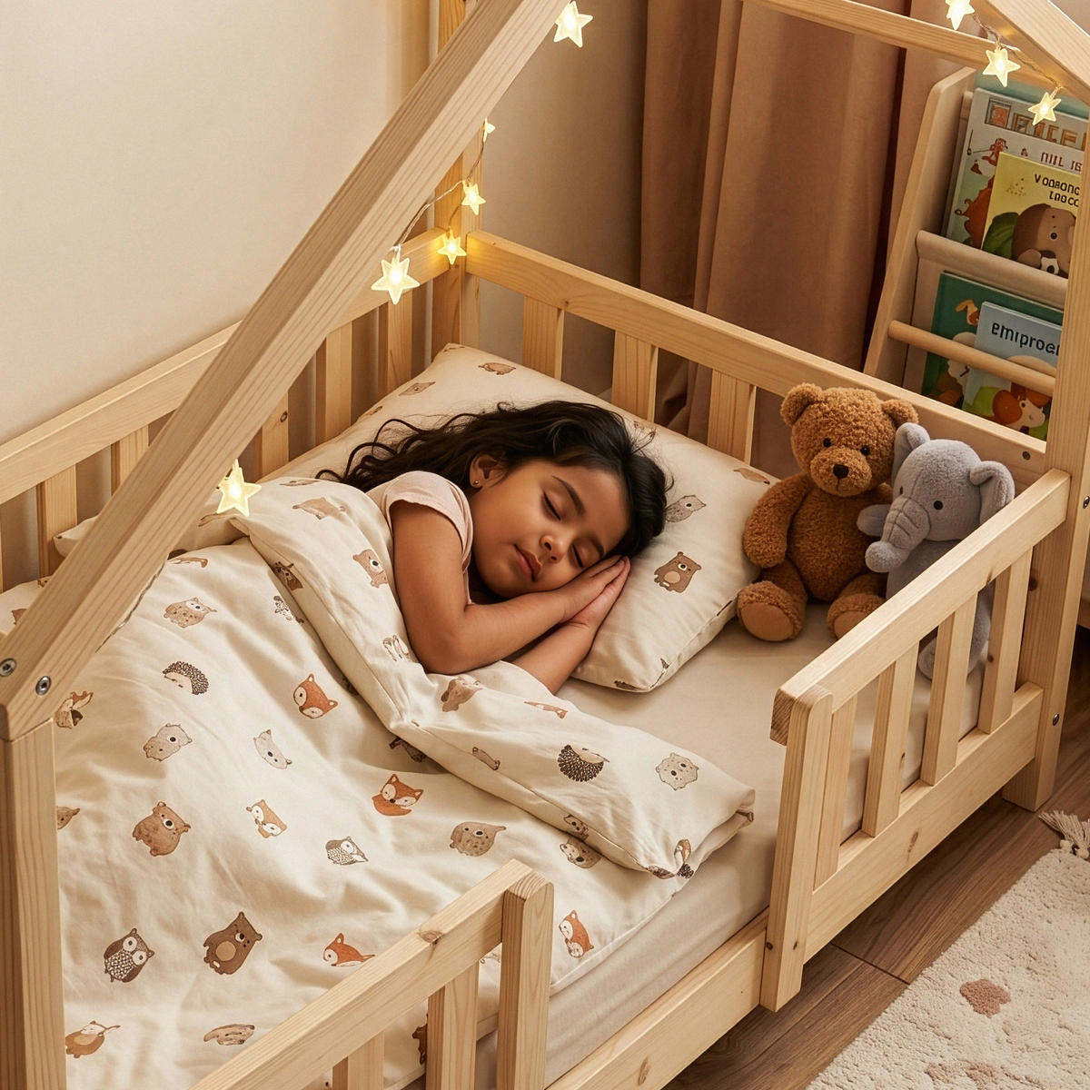 HAUSBETT Treviolo - Naturfarben, Holz (80/160cm) - [en.casa]