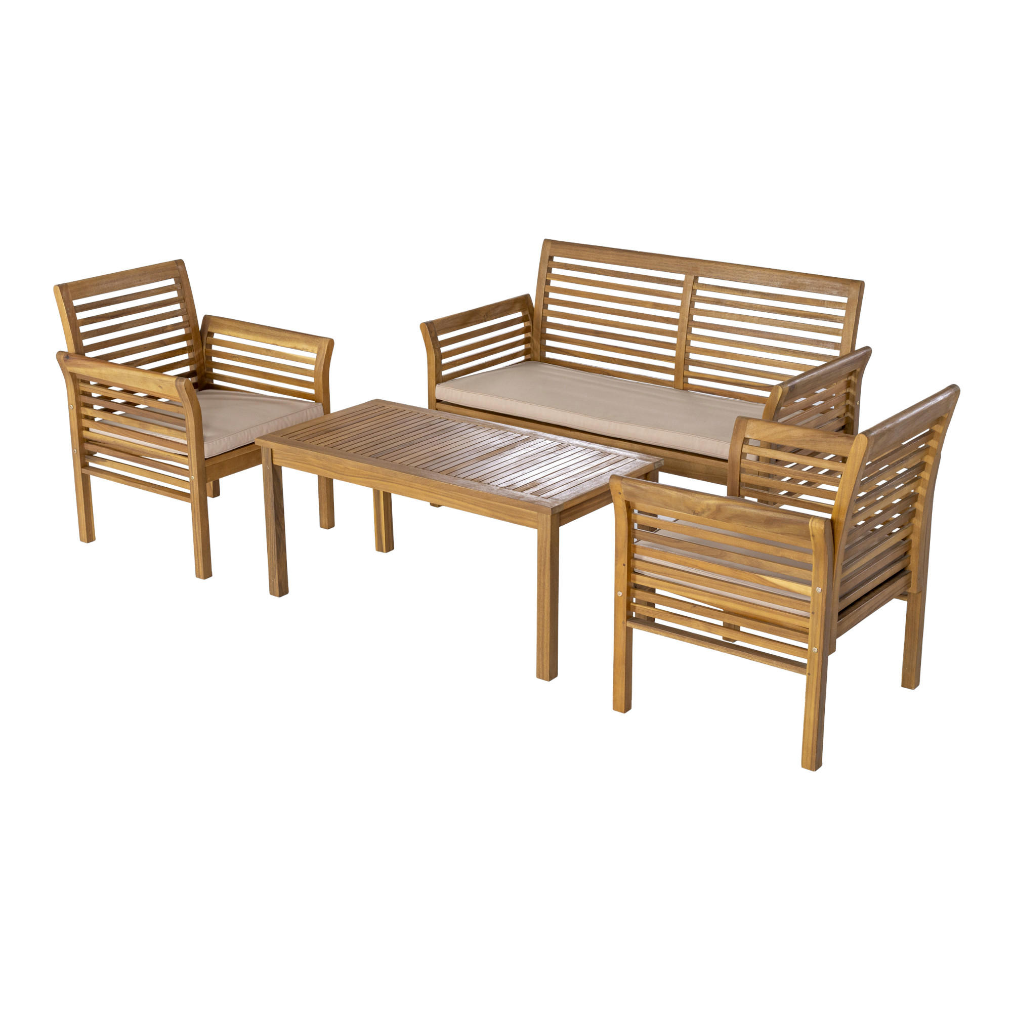 GARTENMÖBEL-SET Candela 4 TLG. - Beige/Akaziefarben, Holz/Textil - casa.pro