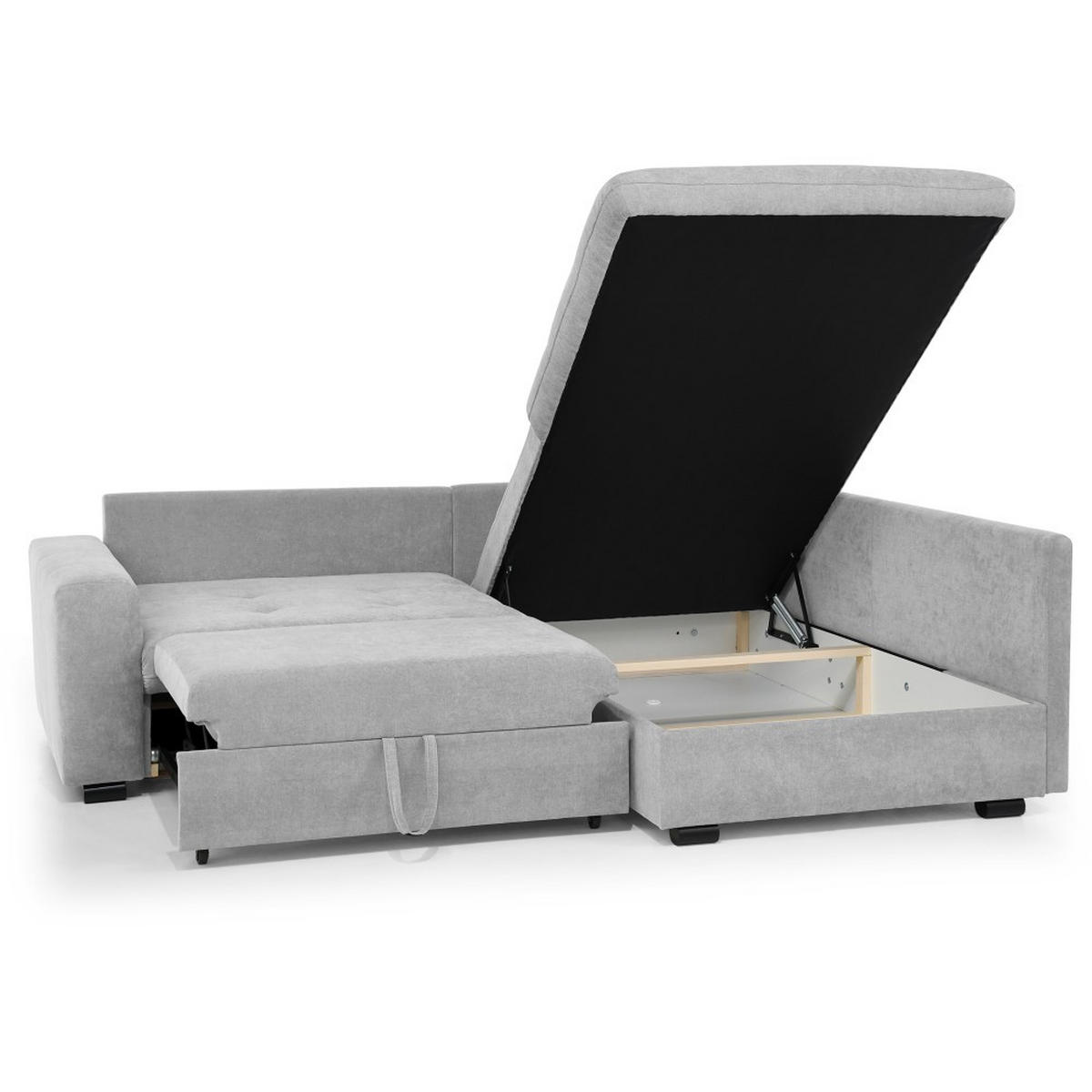 ECKSCHLAFSOFA Ramo mit Bettkasten, Topper gratis, Hellgrau, rechts - Hellgrau/Schwarz, Textil (229/190cm) - Beautysofa