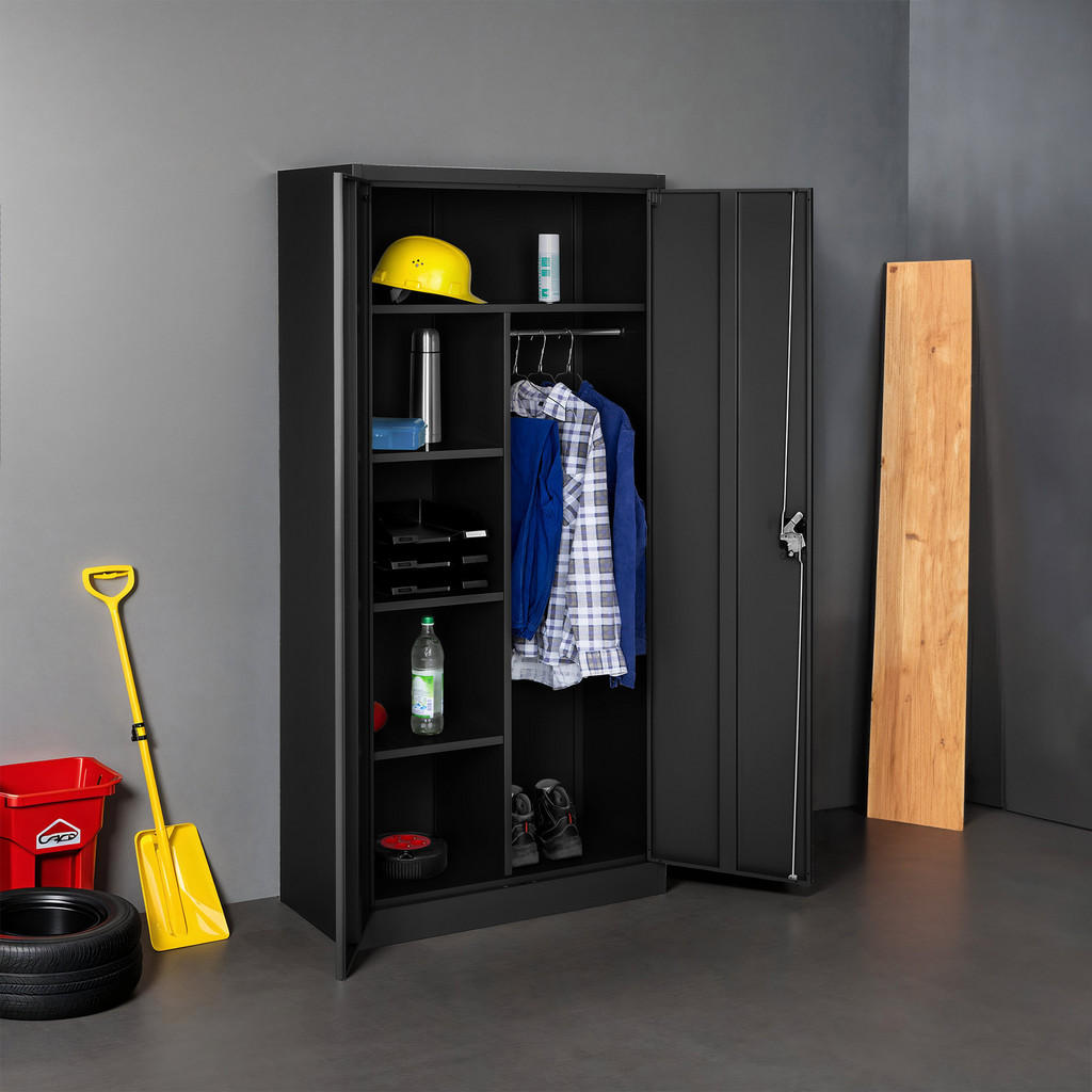 Thumbnail - tectake Spind, Schwarz, Metall, 40x180x80 cm, Garderobe, Garderobenschränke, Garderobenschränke