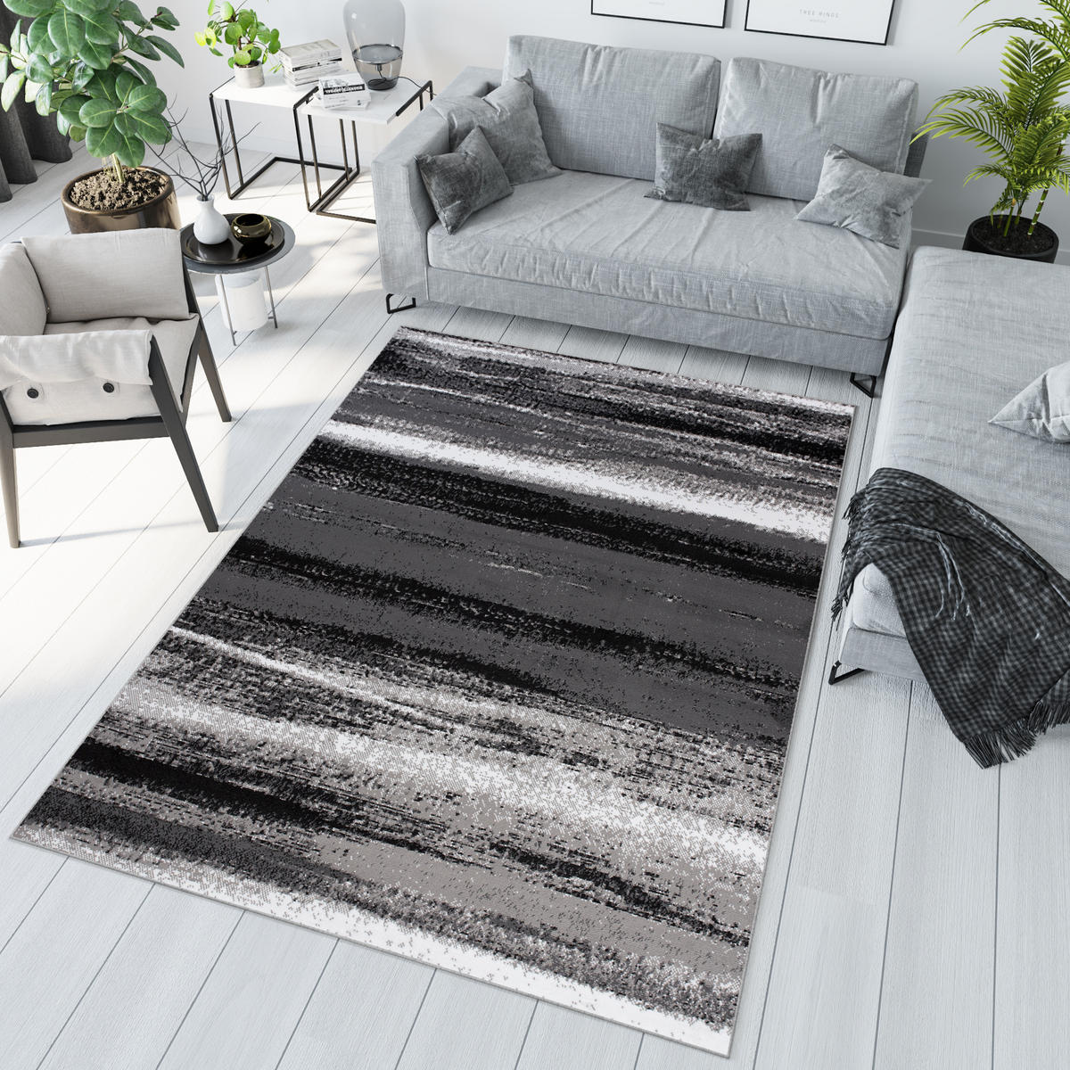 TEPPICH MAYA Dunkelgrau Meliert Streifen Verwischt 200/300 cm - Dunkelgrau, Textil (200/300cm) - Tapiso