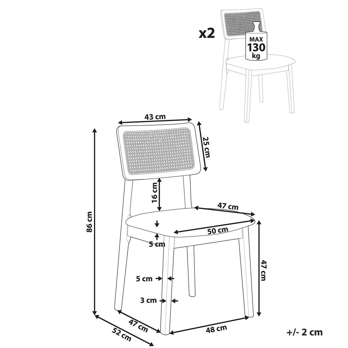 ESSZIMMERSTUHL 2er-Set Hellbraun Embar - Hellbraun, Textil (50/86/52cm) - Beliani