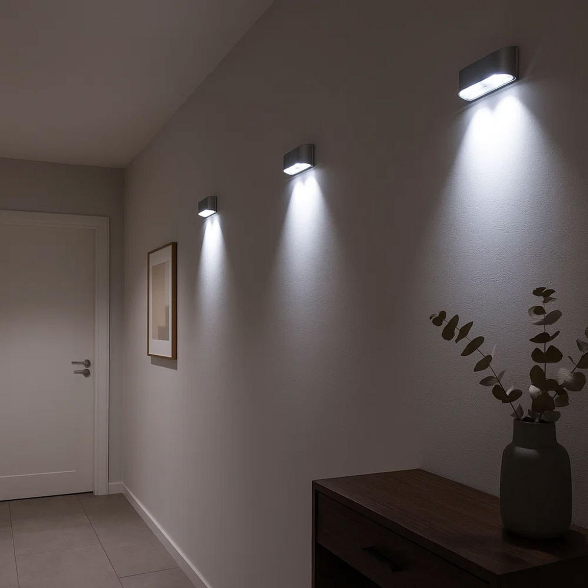 LED WANDLEUCHTE Silber mit Bewegungsmelder - Silberfarben, Kunststoff (3.5/4.5/8cm)