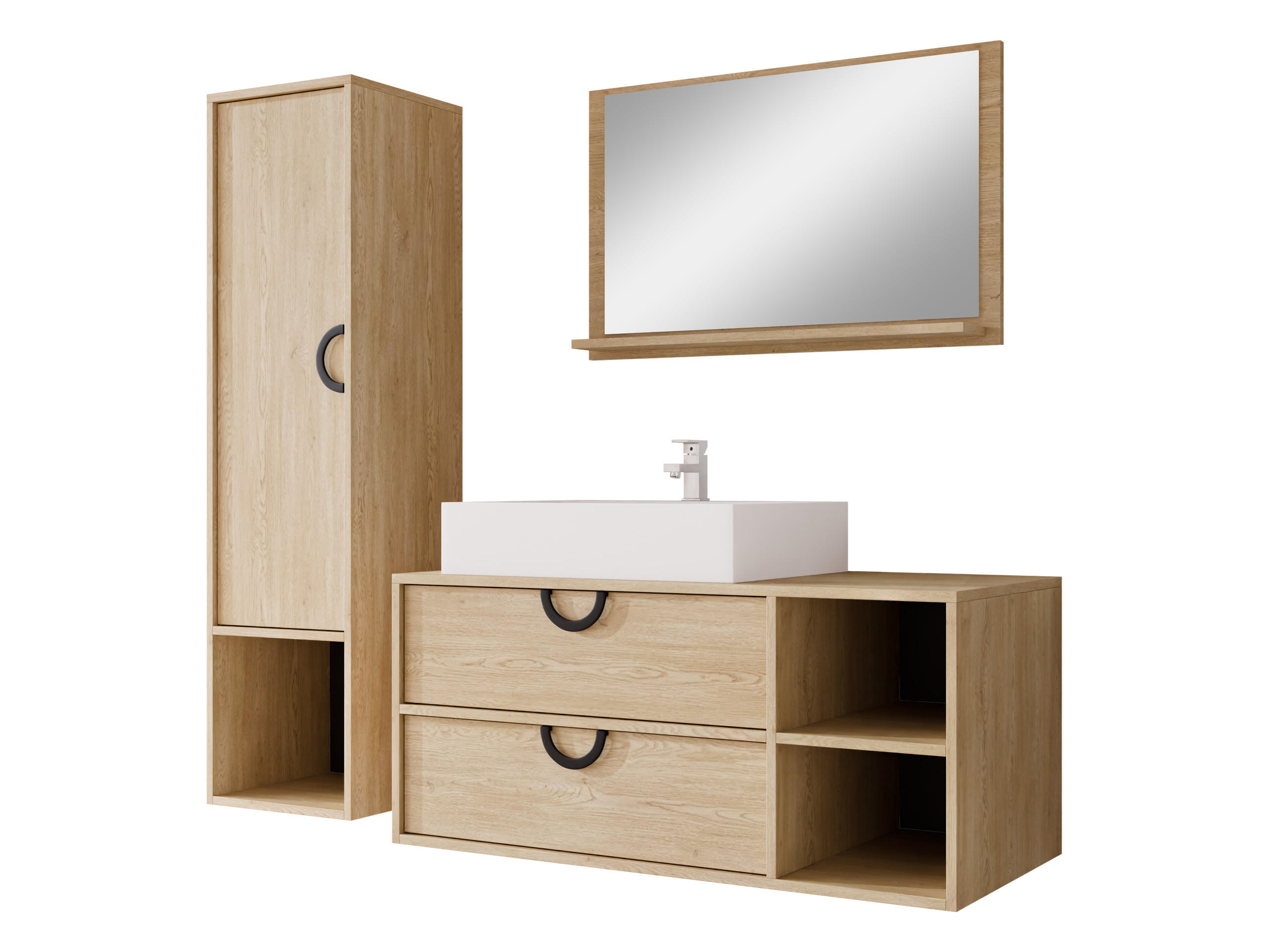 BADMÖBEL-SET 14 - Eichefarben/Goldfarben, Holzwerkstoff/Metall (35/133/34cm) - MIRJAN24