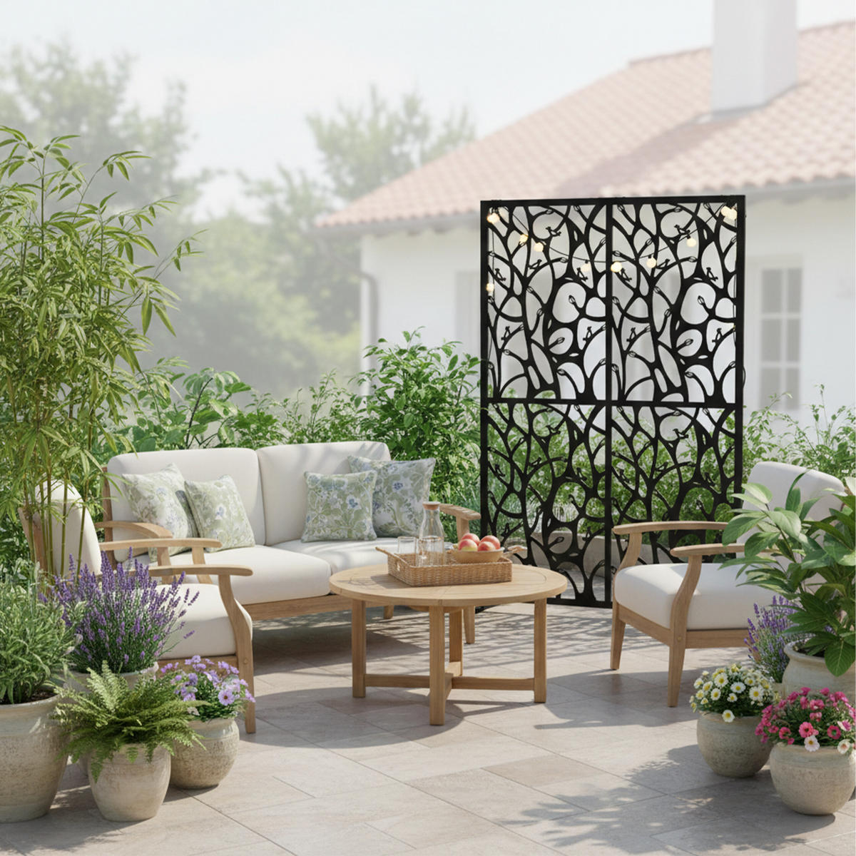 SICHTSCHUTZ Schwarz Metall Rankenmotiv - Schwarz, Metall (115/183cm) - Relaxdays