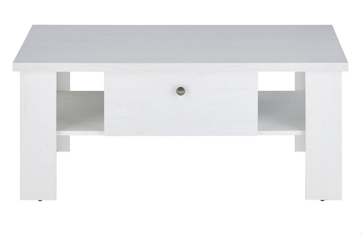 COUCHTISCH weiß Pinie Landhaus, Beistelltisch 107 x 67 cm, Soft-Close-Funktion - Weiß/Pinienfarben, Holzwerkstoff/Metall (110/70/45cm) - Furn.Design