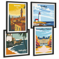 BILDER SET 4er Set - 50x50 cm & 40x60 cm Schwarzer Rahmen - Blicke auf berühmte Orte am Meer - Schwarz, Kunststoff (50/50cm) - TULUP