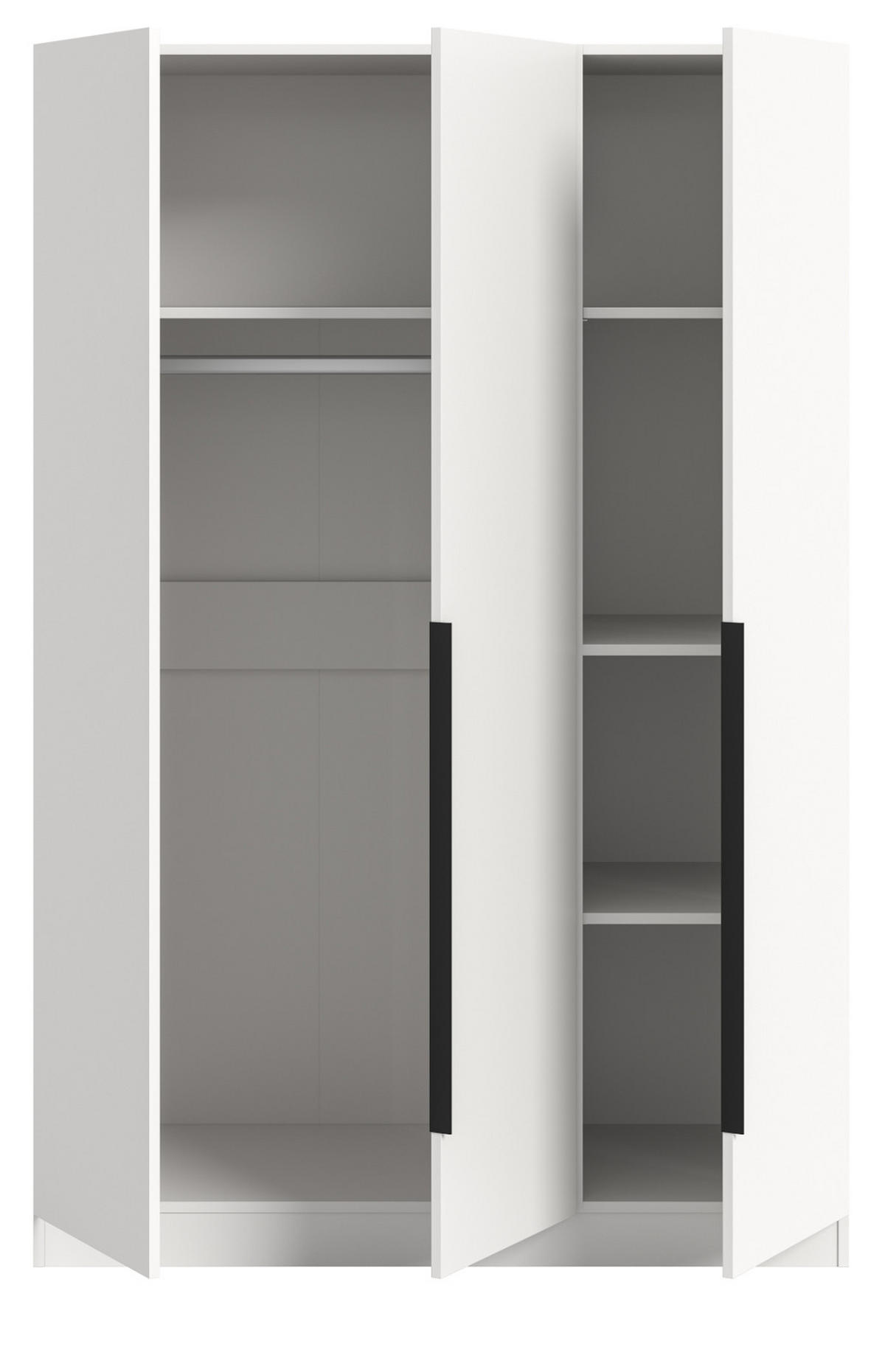KLEIDERSCHRANK weiß 3-türig 120 x 181 cm, Drehtürenschrank mit Kleiderstange - Schwarz/Weiß, Holzwerkstoff/Kunststoff (120/181/52cm) - Inn.Furn
