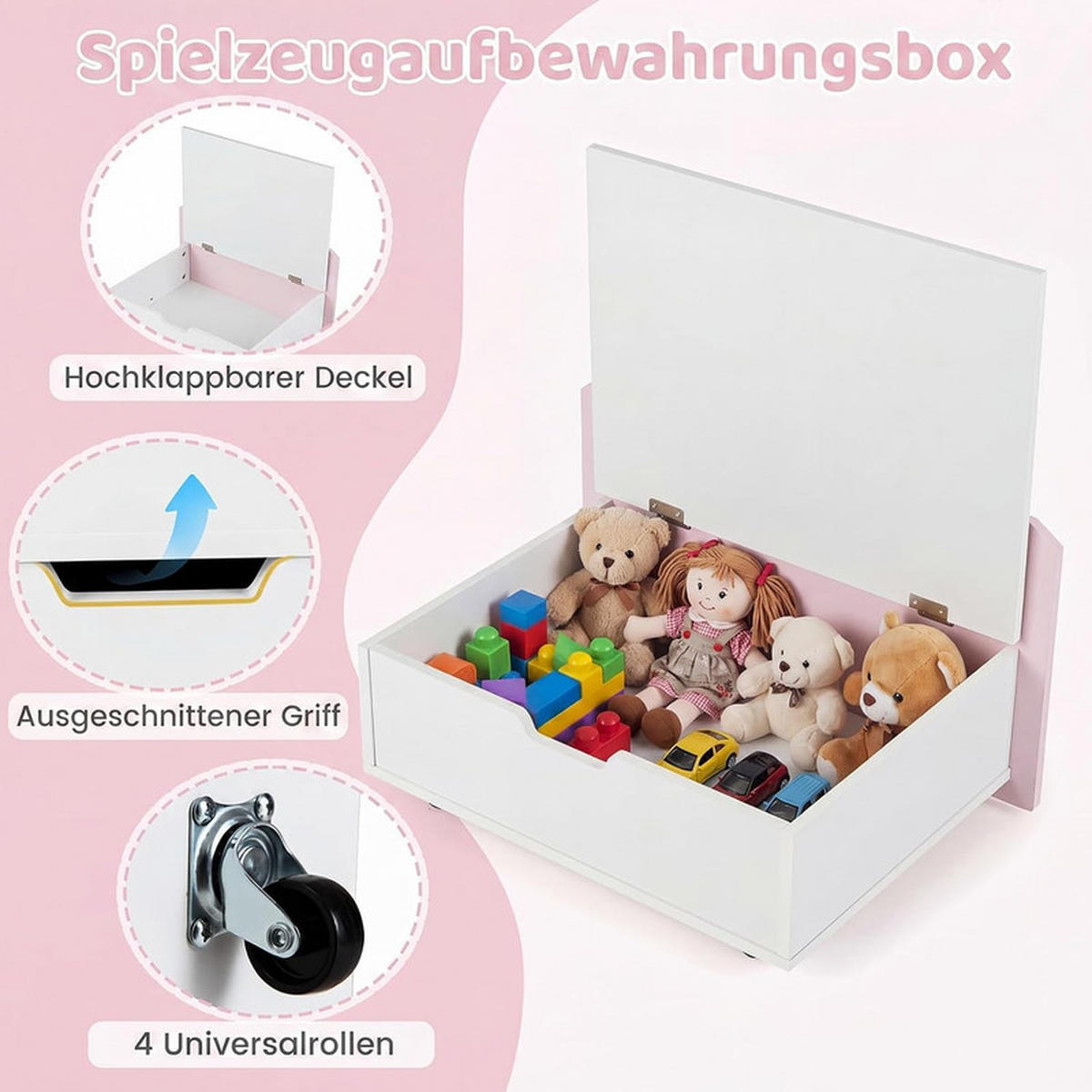 KINDERTISCH mit Rollen rosa(2-tlg) - Pink, Holzwerkstoff (89.5/45/40cm) - COSTWAY