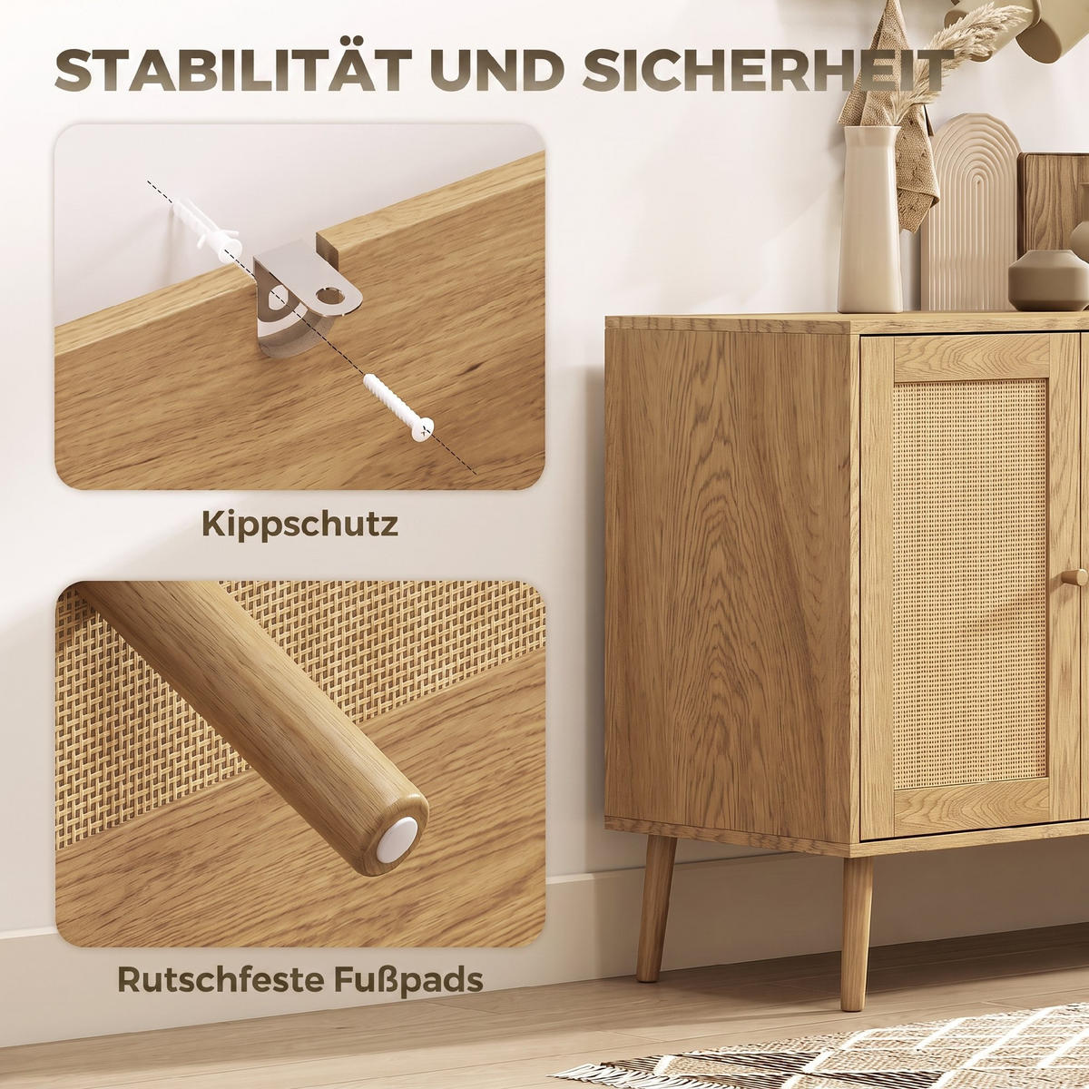 SIDEBOARD MDF Naturholz Natur - Naturfarben, Holz/Holzwerkstoff (40/75/140cm) - HOMCOM