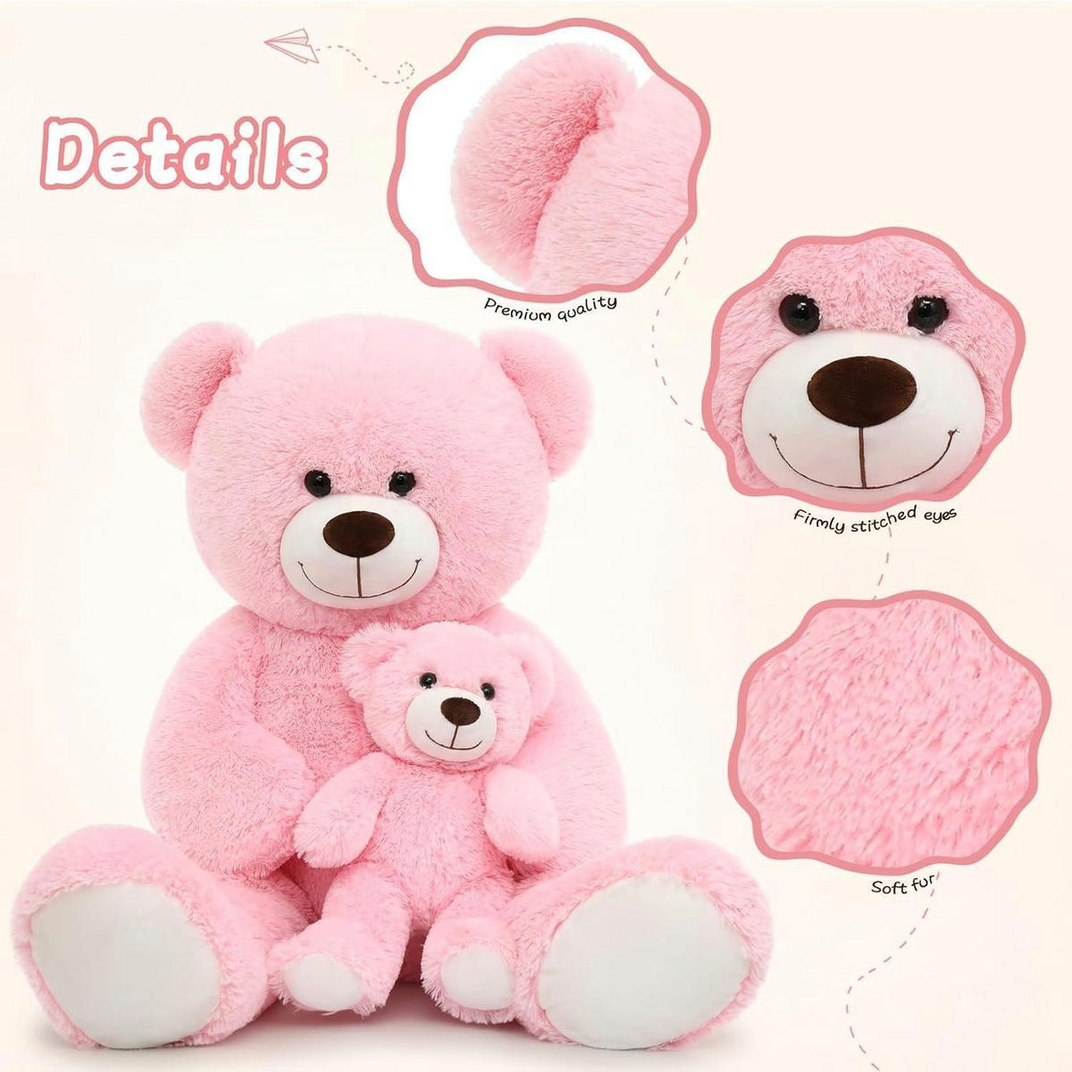 STOFFTIER Teddybär 2-teiliges Set 100 cm Rosa - Rosa, Textil (45/100cm)