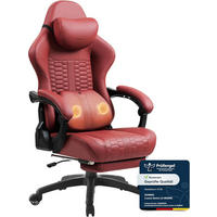 GAMING-STUHL & hoher Rückenlehne, Massagefunktion PU-Leder - Rot, Leder (61/117/61cm)