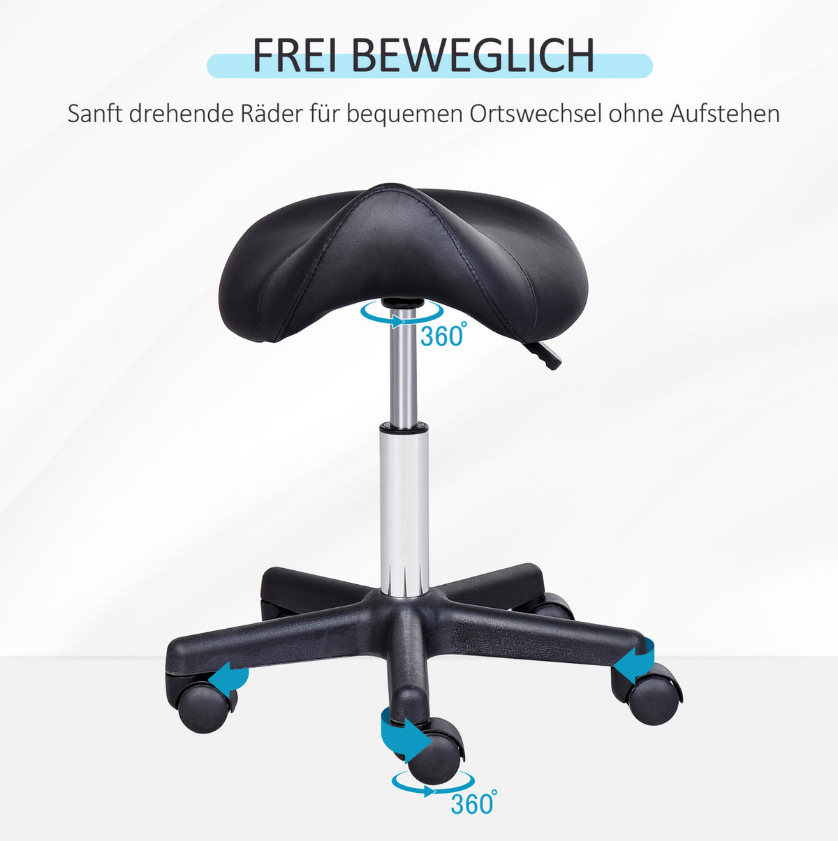 ROLLHOCKER höhenverstellbar 45 bis 55 cm Kunstleder Schwarz - Schwarz, Metall (38/55/35cm) - Meubliv