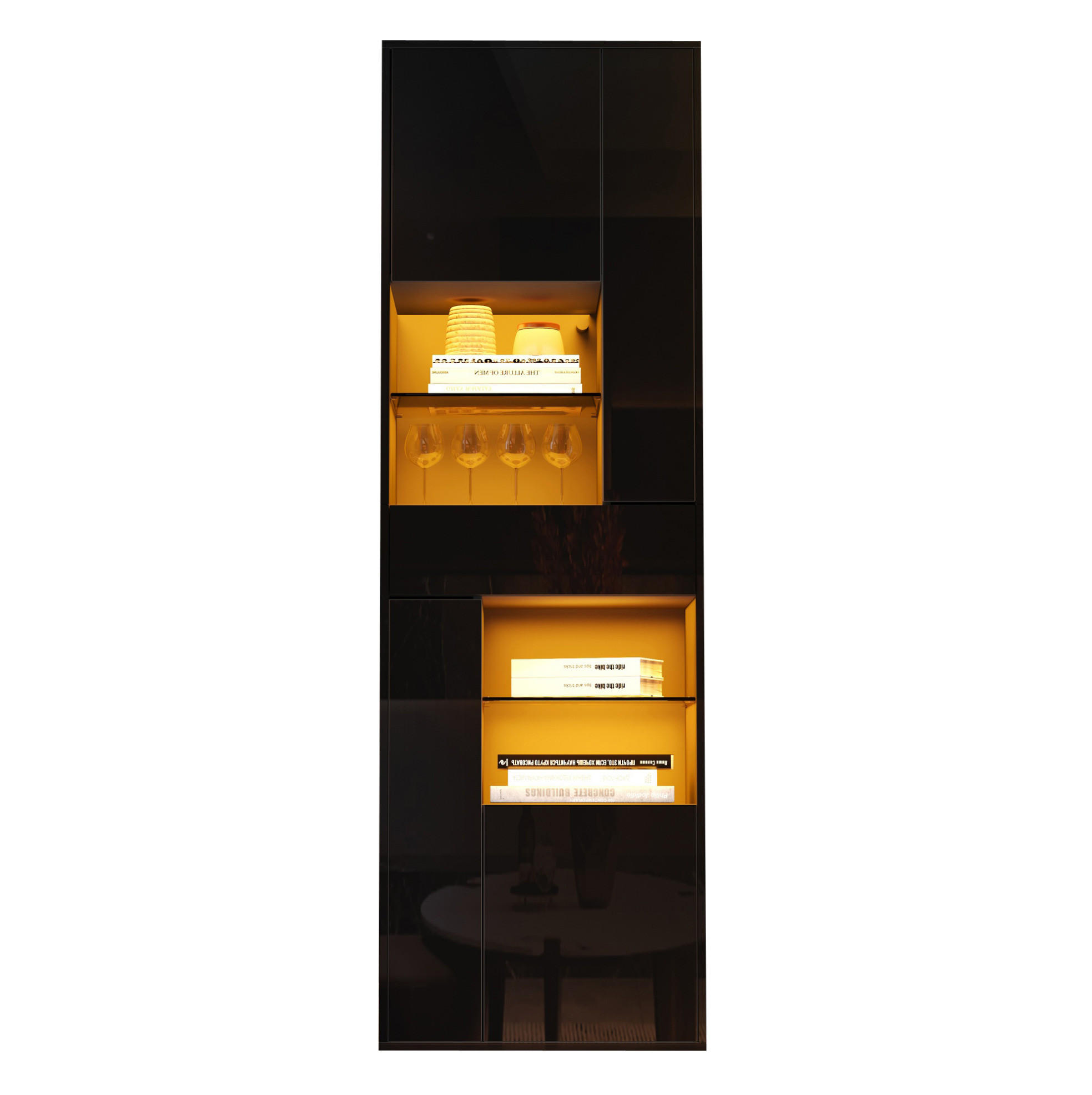 VITRINE 55/38/170 cm in Schwarz mit LED-Beleuchtung und Hochglanzfront - Schwarz, Holzwerkstoff (55/170/38cm) - Flora Grace