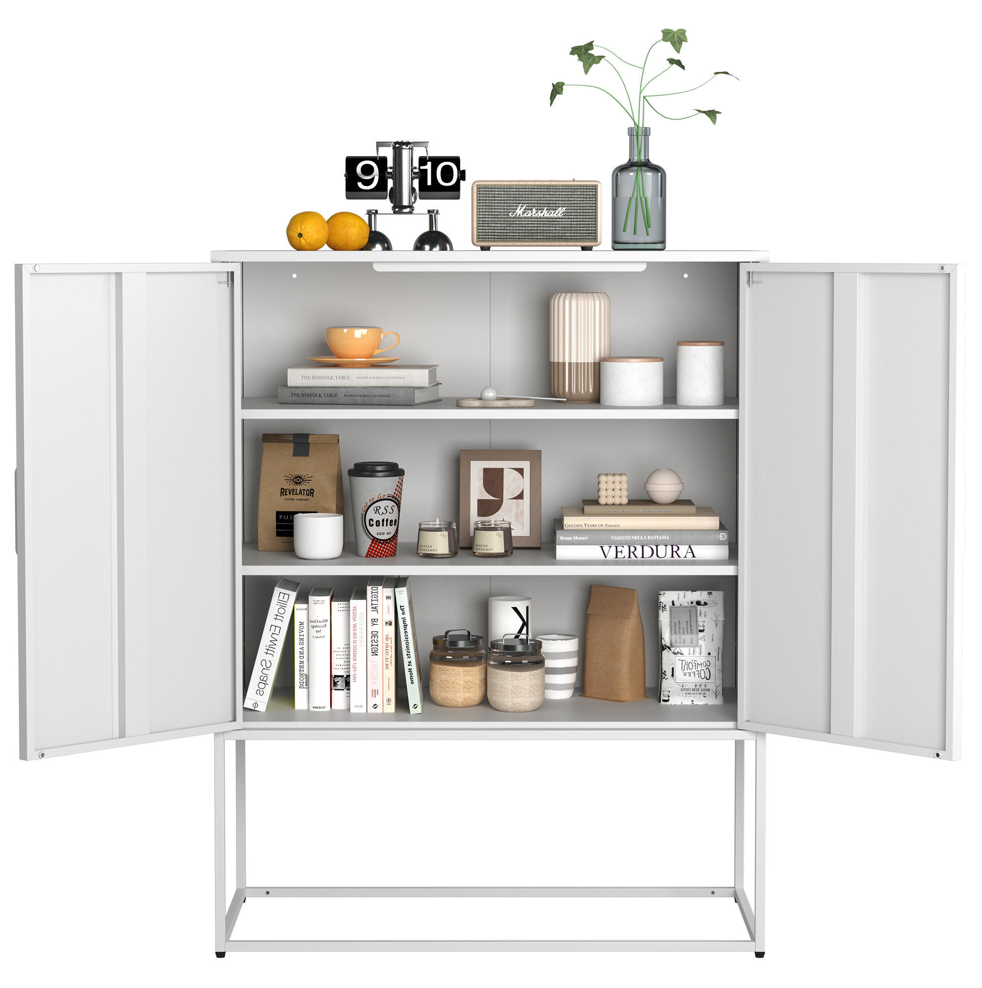 SIDEBOARD 85/40/109 cm, Metall, 2 Regale, magnetische Türen, Anti-Kipp-Sicherung, Weiß - Weiß, Metall (85/109/40cm) - Redom