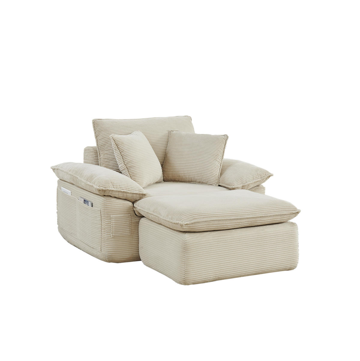 SESSEL aus Stoff Beige ohne Montage mit Fußstütze, Seitentaschen und modularer Kombination - Beige, Textil (156/65/125cm) - Modfu