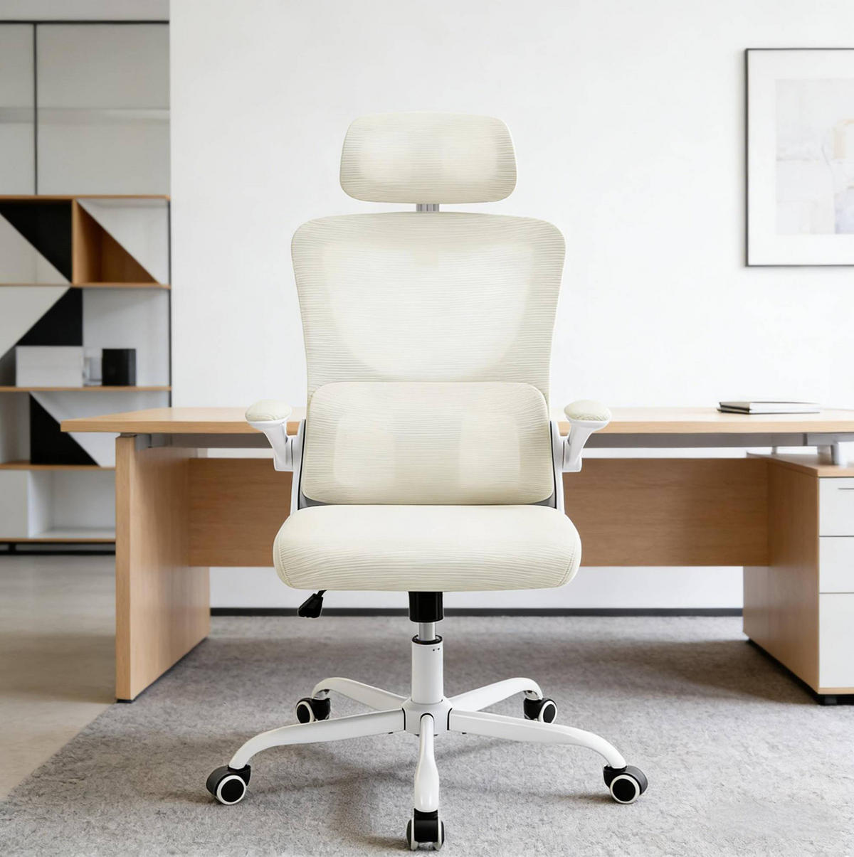 BÜROSTUHL ergonomisch höhenverstellbar Beige mit Rädern - Beige, Metall (62/123.5/67.5cm) - Meubliv