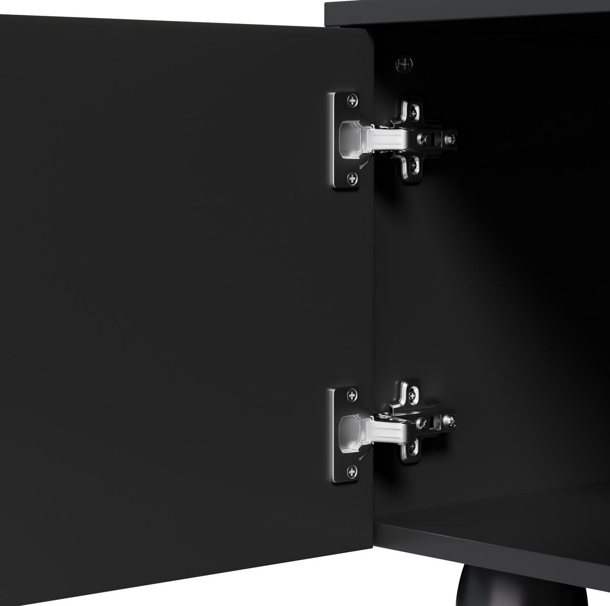 TV-LOWBOARD aus Spanplatte 180x40x42 cm Schwarz mit Schubladen, Fächern und Massivholzbeinen - Schwarz, Holzwerkstoff (180/42/40cm) - IVMEU