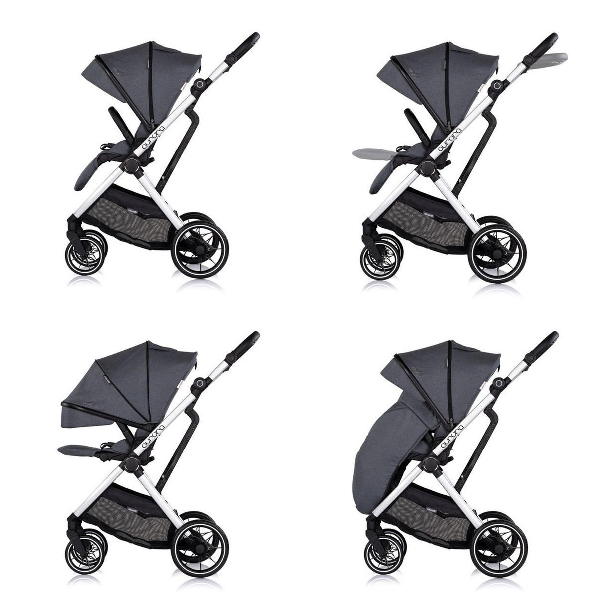KOMBIKINDERWAGEN Aurora 3 in 1 dunkelgrau Babyschale Babywanne Sportsitz Tasche - Schwarz, Metall (84/57/112cm) - Chipolino
