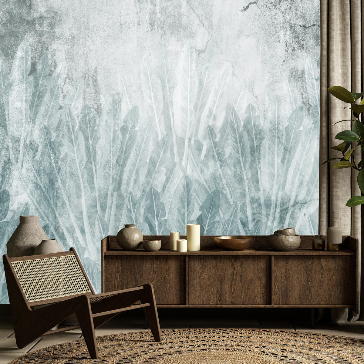 FOTOTAPETE Bananenstauden auf Beton 300x210 - Blau/Grau, Papier (300/210cm) - Muralo