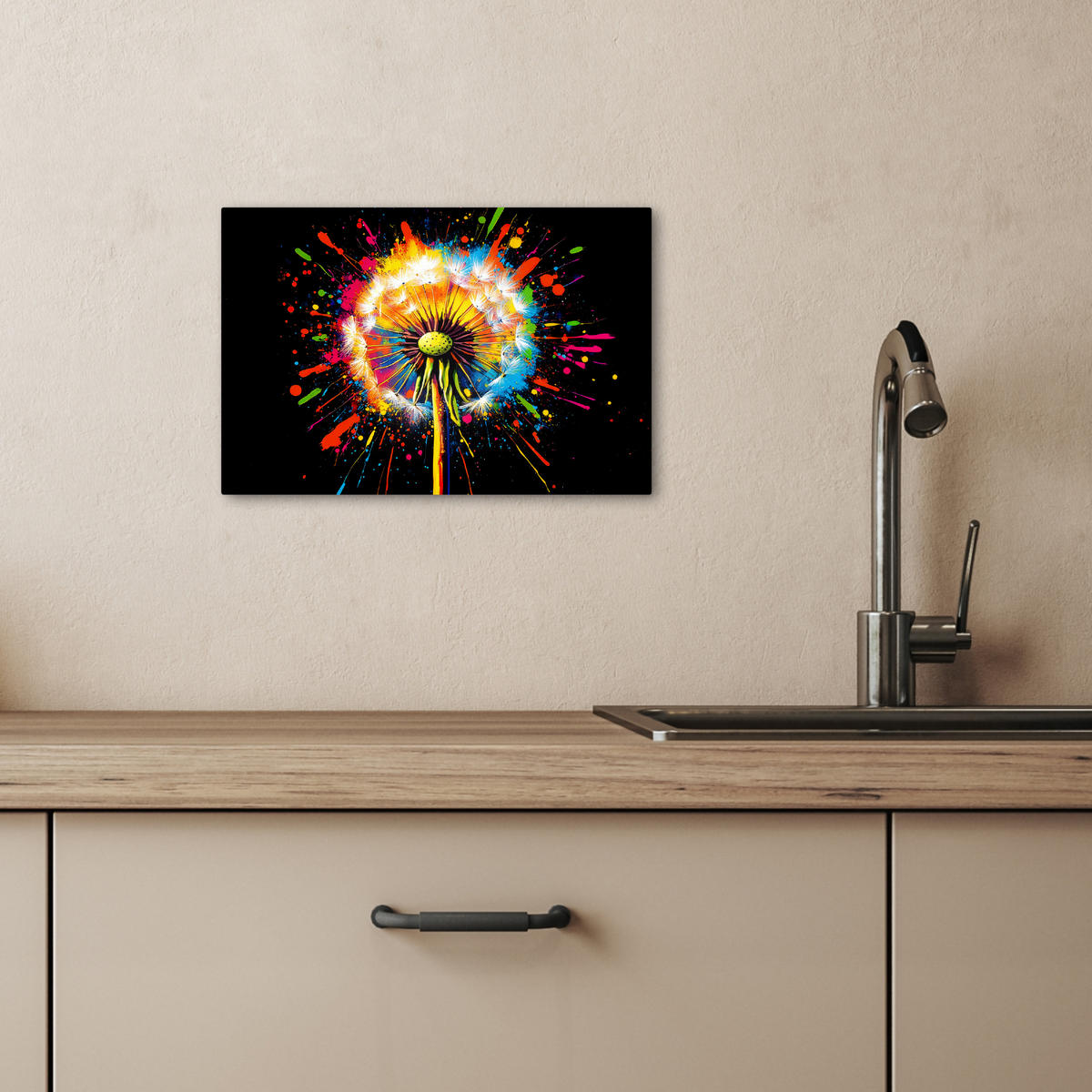 LEINWANDBILD Löwenzahn - Graffiti - Farbenfroh - Blumen - Natur 30x20 cm - Multicolor, Textil (30/20cm) - MuchoWow