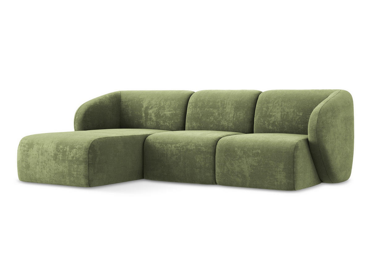 ECKSOFA Links Chenille Stoff Grün - Schwarz/Grün, Holzwerkstoff/Kunststoff (248/166cm) - Makamii