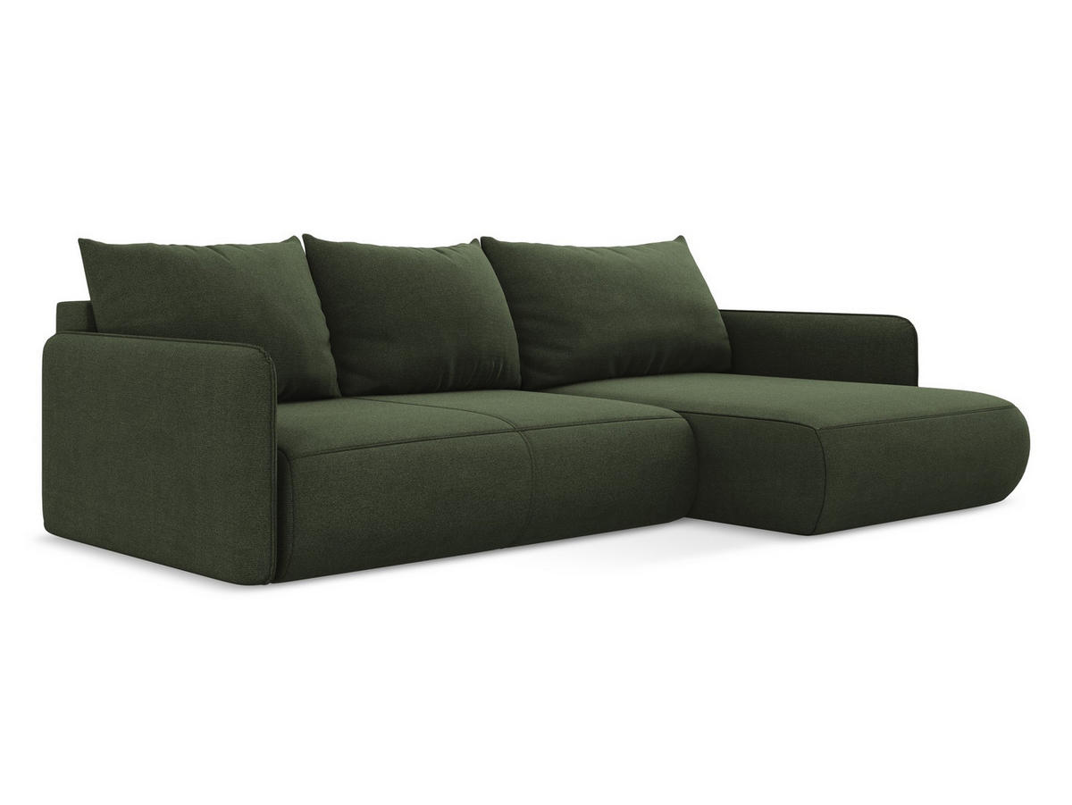 ECKSOFA mit Schlaffunktion Strukturstoff Stoff Grün - Schwarz/Olivgrün, Kunststoff/Textil (240/148cm) - Makamii