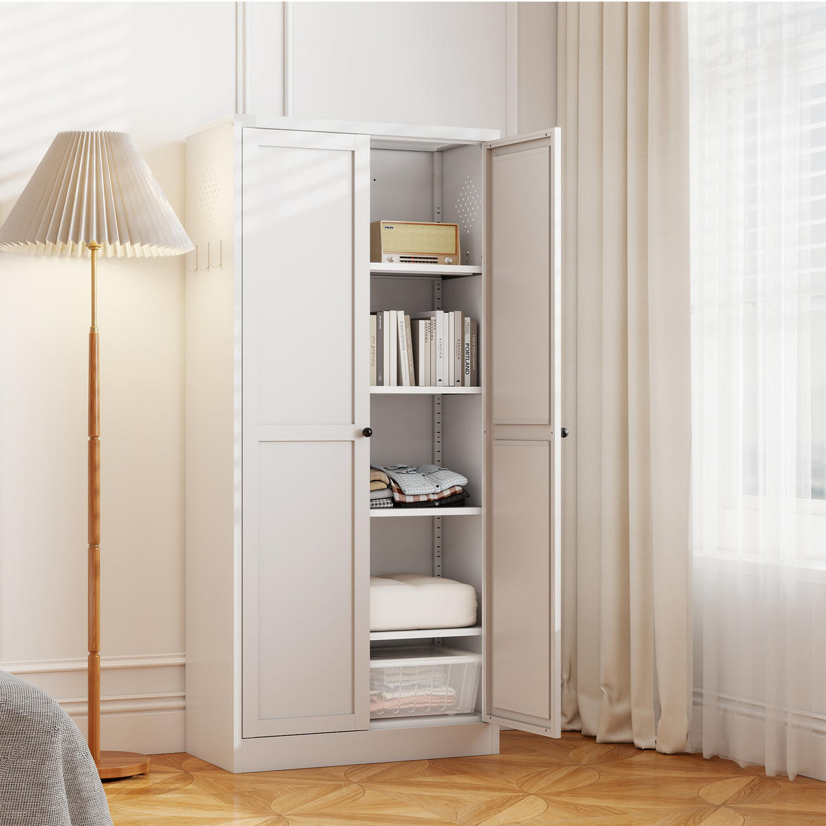 HIGHBOARD DE-38774 70/35/155 cm 4 verstellbare Böden Weiß - Weiß, Holzwerkstoff (70/155/35cm) - ComfortXL