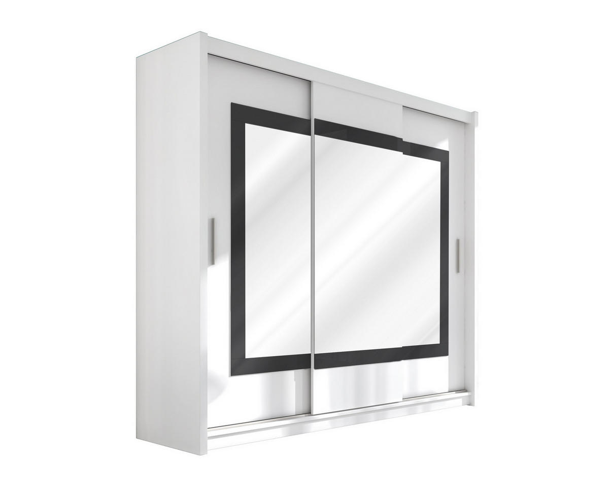 SCHWEBETÜRENSCHRANK KENNEN 250/215/61 cm 3-türig mit Spiegel Weiß - Weiß, Holzwerkstoff (250/215/61cm) - MASSENO