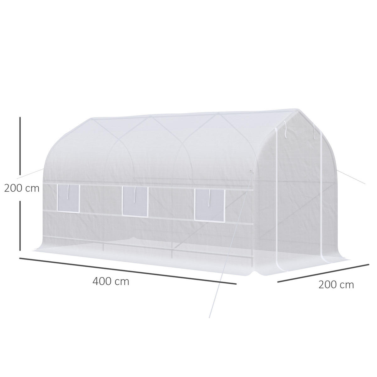 GEWÄCHSHAUS DE-12034 mit 2 Türen & 6 Fenstern Weiß - Weiß, Kunststoff (200/200/400cm) - ComfortXL