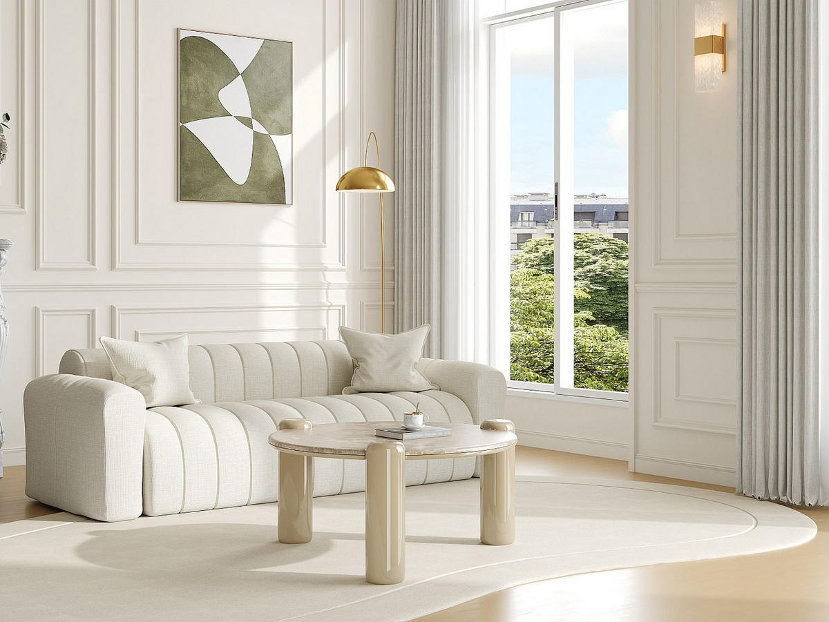 COUCHTISCH - 90 cm x 90 cm - marmor - beige Narodi - Beige, Stein (90/90/40cm) - Vente-Unique
