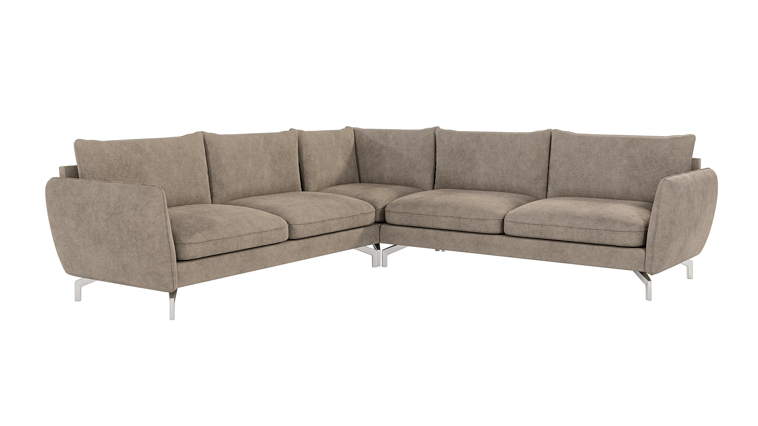 ECKSOFA Elou Dunkelbeige Microfaser - Chromfarben/Beige, Holz/Textil (276/276cm) - S-Style Möbel