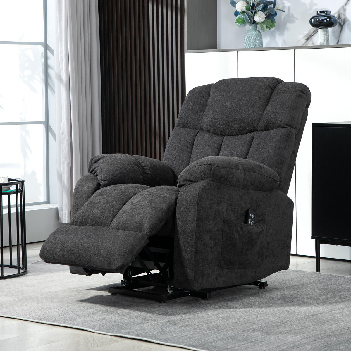 FERNSEHSESSEL mit Aufstehhilfe Elektrisch Relaxsessel mit Liegefunktion Schwarz - Schwarz, Kunststoff (95/107/92cm) - HOMCOM