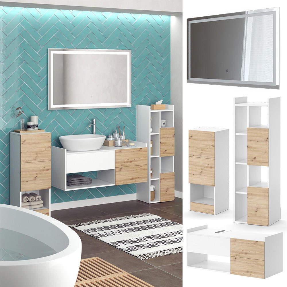 BADMÖBEL-SET Alf Weiß 4 Teile - Eichefarben/Weiß, Holzwerkstoff (105/45/43cm) - Vicco